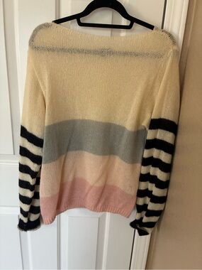 Dear John - Women’s Striped Colorblock Lightweight Sweater - Cream, Gray, Pink
